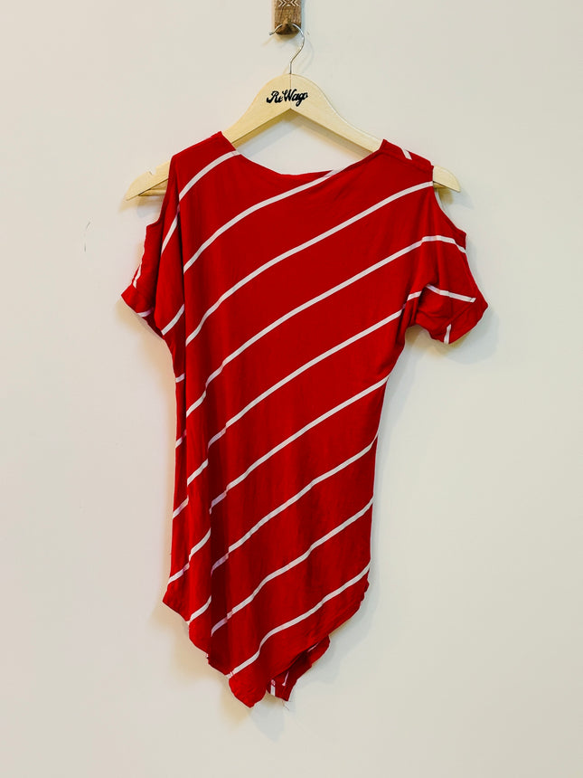 STRAPPY Women's Red and White Top M Size