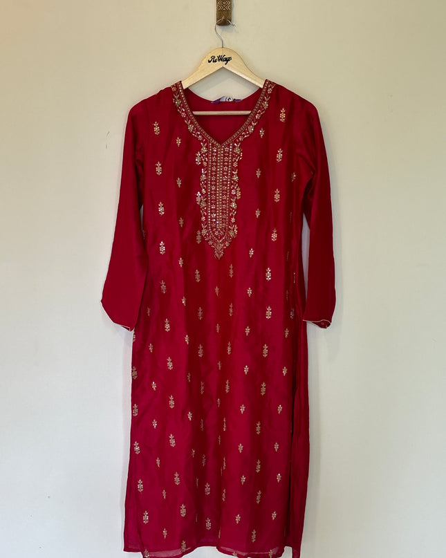 Libas Magenta Women’s Sequinced Work Kurti - M size