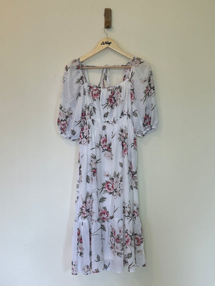 Women’s Floral printed White Dress - L Size