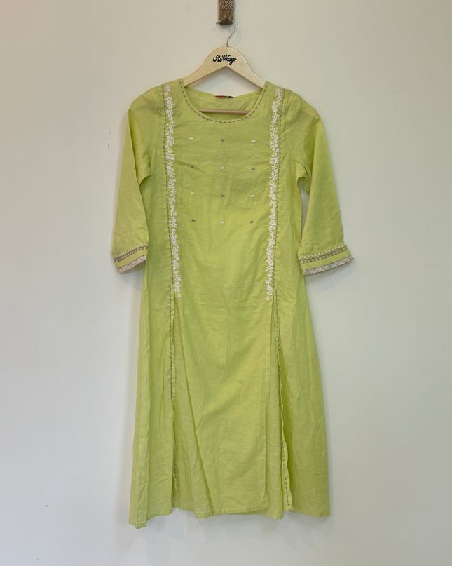 W Women’s Green Khadi Kurti with Half Sleeve - M  Size