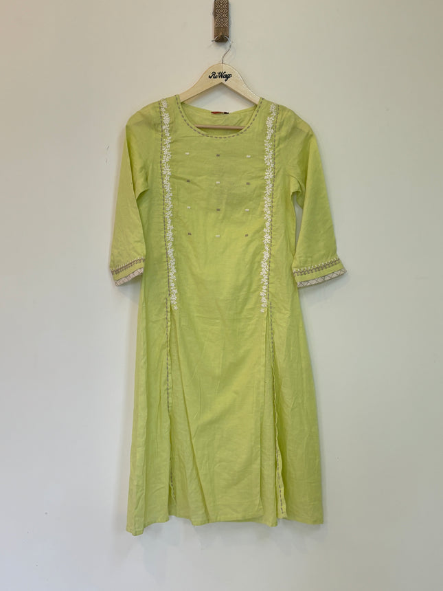 W Women’s Green Khadi Kurti with Half Sleeve - M  Size