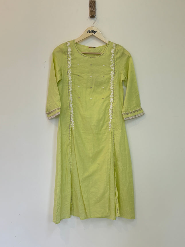 W Women’s Green Khadi Kurti with Half Sleeve - M  Size