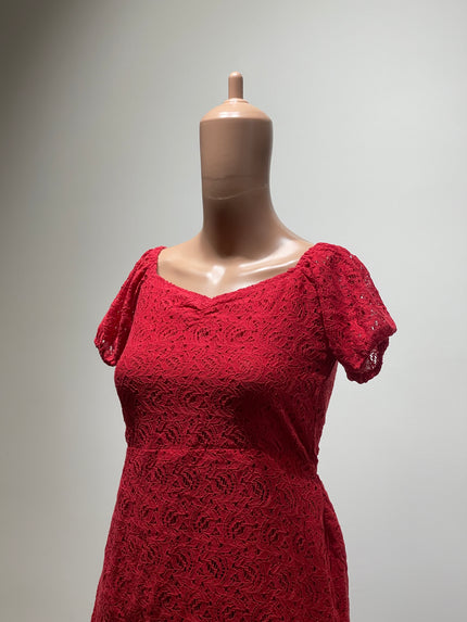 Women's with Puff Sleeves Red  Dress - S Size