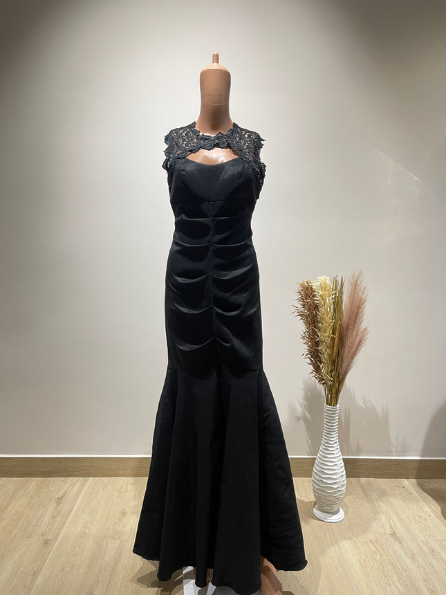 BEBE Women's  Ruched with Lace Black Gowns M Size