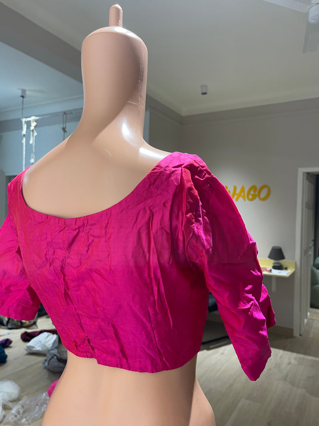 Women's  3/4 Magenta Plain Blouse - XS Size