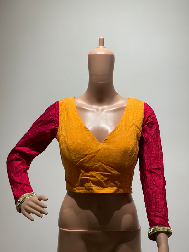 Womens Full-Sleeve Orange and Red V-Neck Blouse - L Size