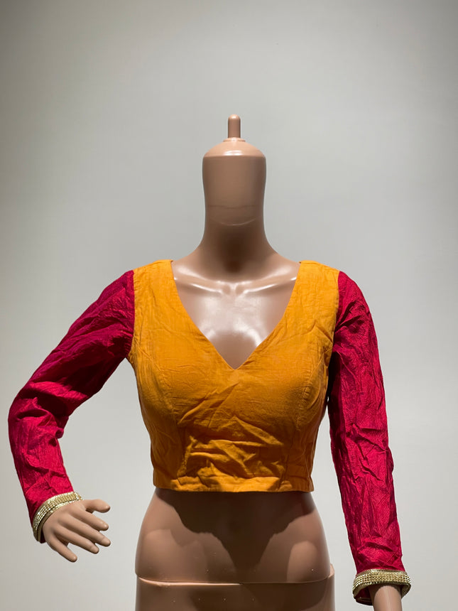 Womens Full-Sleeve Orange and Red V-Neck Blouse - L Size
