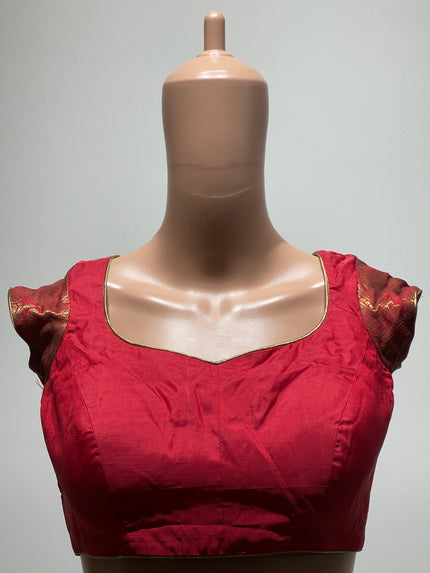 Poornima Indrajith Women's  Short Sleeve Fancy Red Blouse - L Size