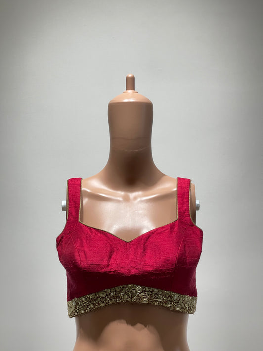 Women's Red Fancy Stitched Blouse - M Size