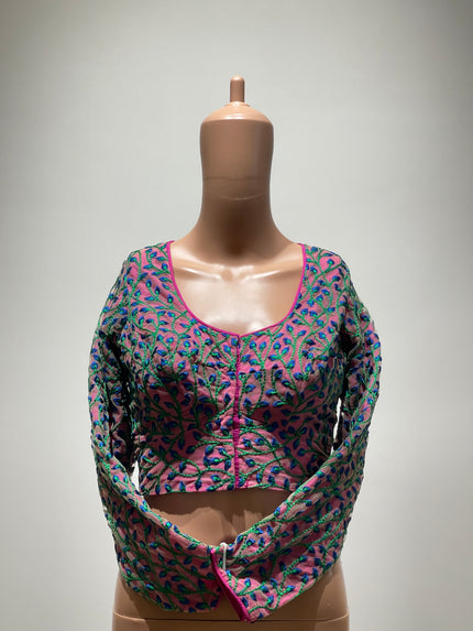 Womens Full Sleeve Magenta Blouse With Heavy Floral Work - L Size