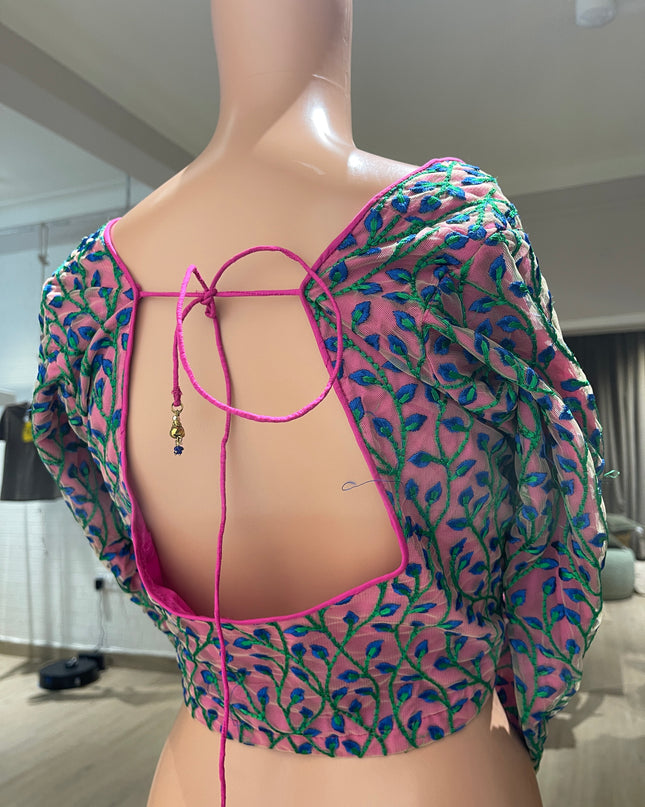Womens Full Sleeve Magenta Blouse With Heavy Floral Work - L Size