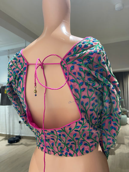 Womens Full Sleeve Magenta Blouse With Heavy Floral Work - L Size
