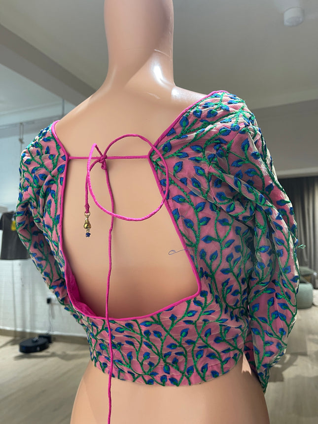 Womens Full Sleeve Magenta Blouse With Heavy Floral Work - L Size