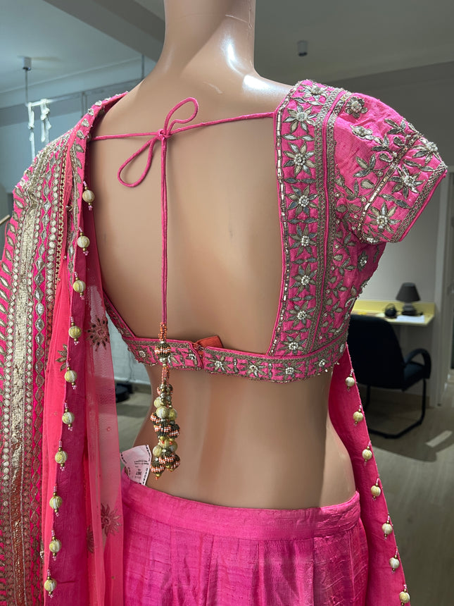 Anita Dongre Womens Pink Lehenga with Heavy Dupatta Embellishments