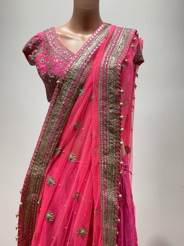 Anita Dongre Womens Pink Lehenga with Heavy Dupatta Embellishments