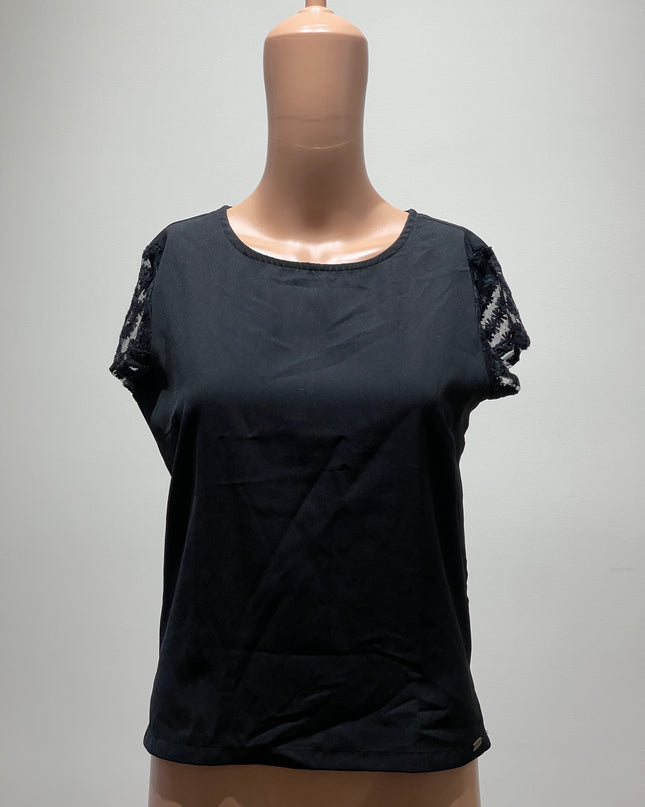 BEING HUMAN Casual Cap Sleeves Solid Women Black Crop Top XS Size