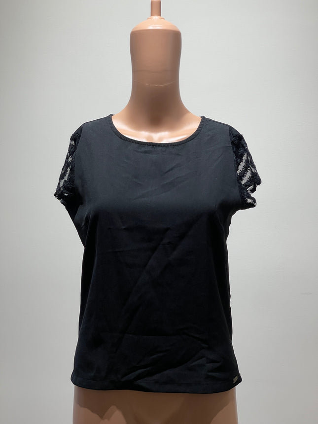 BEING HUMAN Casual Cap Sleeves Solid Women Black Crop Top XS Size