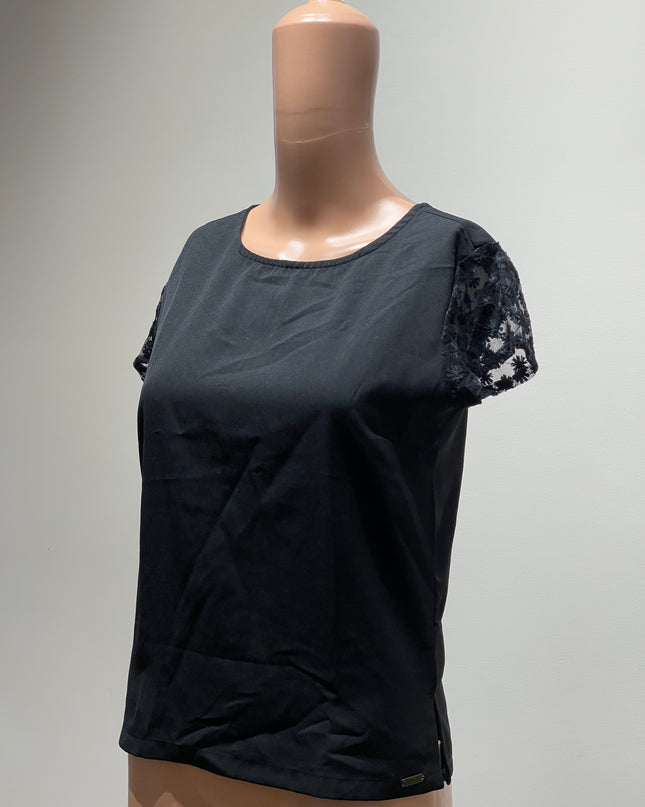 BEING HUMAN Casual Cap Sleeves Solid Women Black Crop Top XS Size