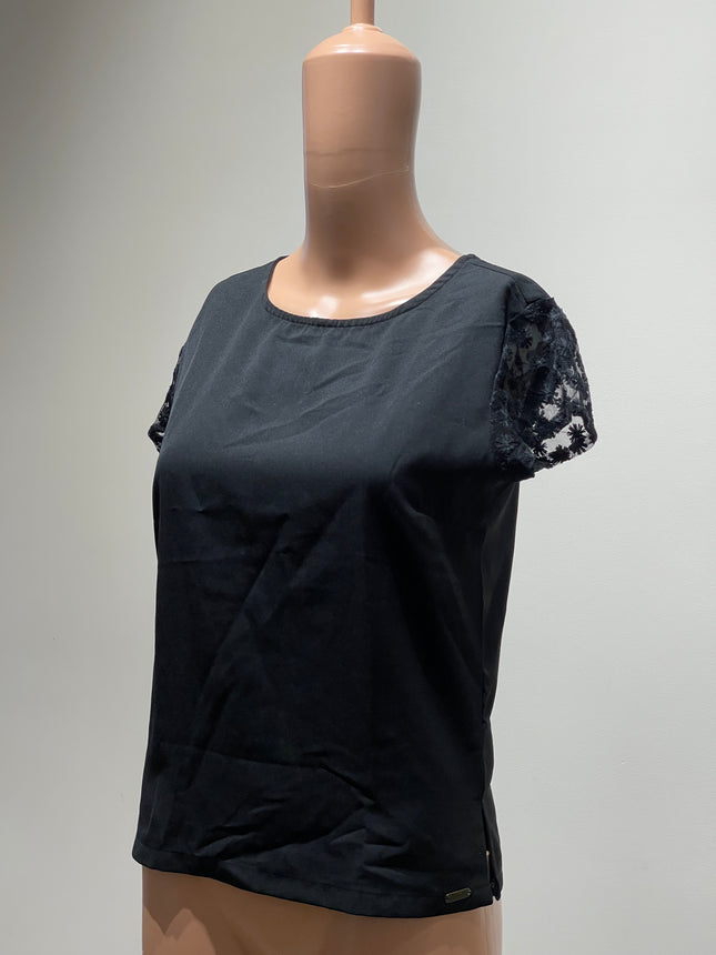 BEING HUMAN Casual Cap Sleeves Solid Women Black Crop Top XS Size