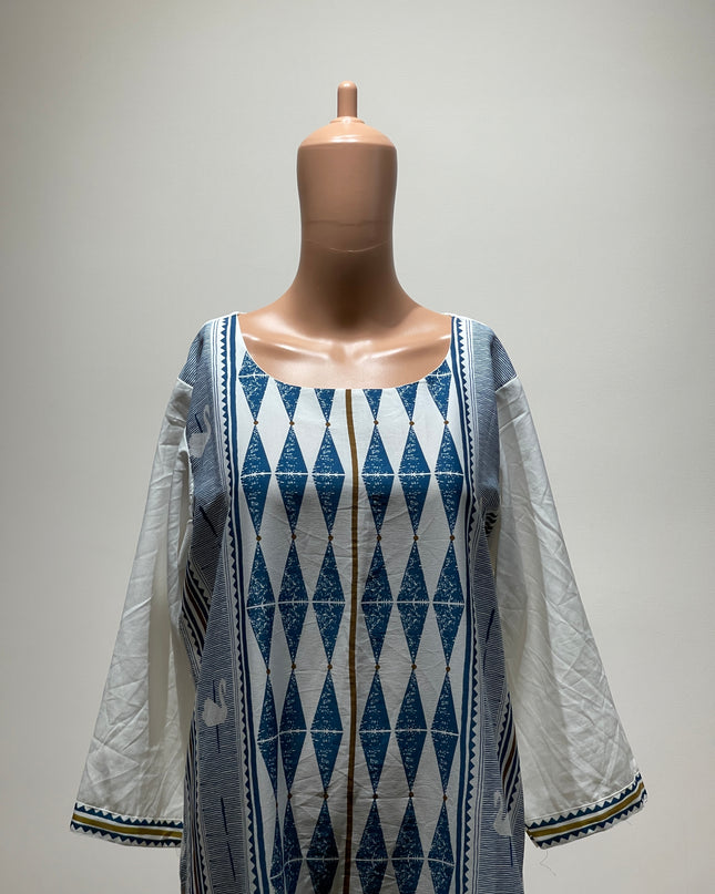 AHIKA Women White and Blue Print Kurits - XL Size