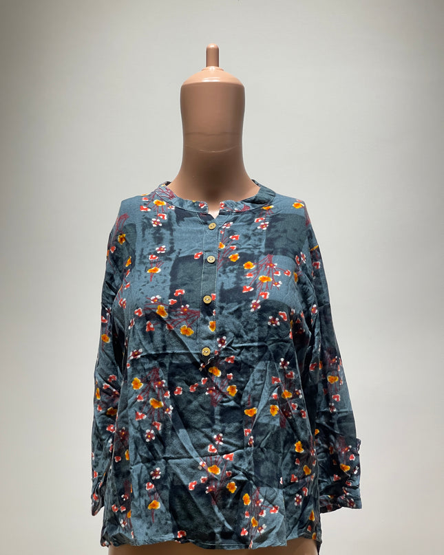 Casual Regular Sleeves Floral Print Women Blue Top-  L Size