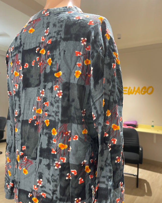 Casual Regular Sleeves Floral Print Women Blue Top-  L Size