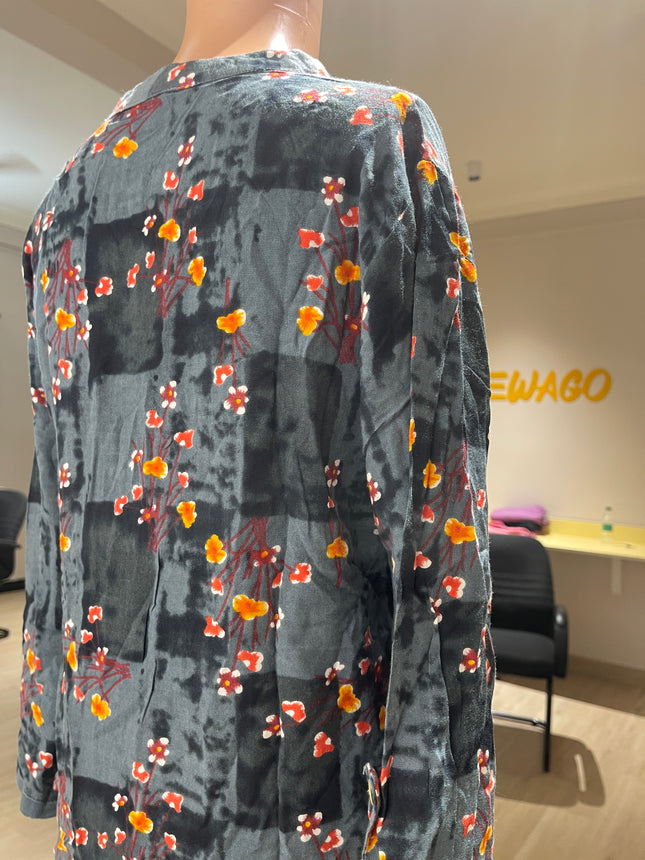 Casual Regular Sleeves Floral Print Women Blue Top-  L Size