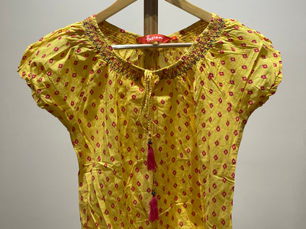 FUSION WOMEN Yellow Printed Top L Size