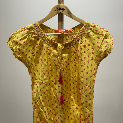 FUSION WOMEN Yellow Printed Top L Size