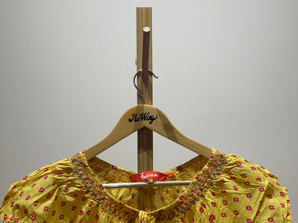 FUSION WOMEN Yellow Printed Top L Size