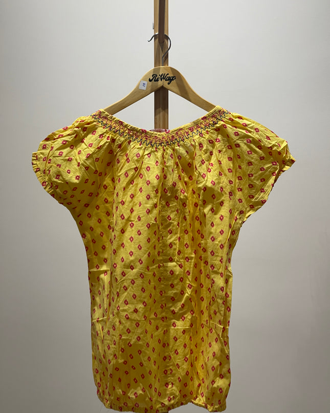 FUSION WOMEN Yellow Printed Top L Size