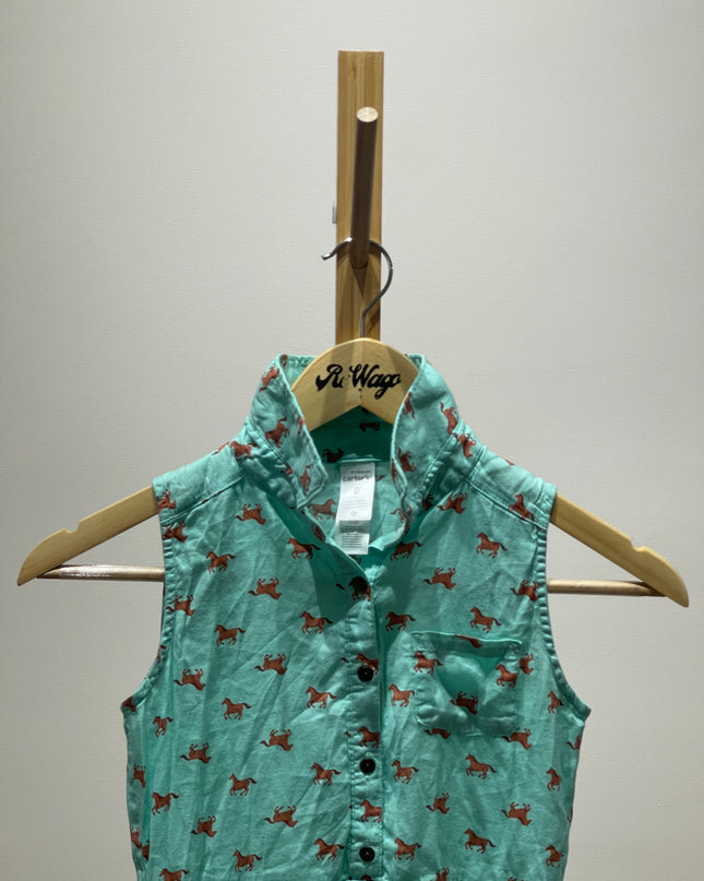 Carter's Toddler Girl Green Dress Horse Print 8 Size