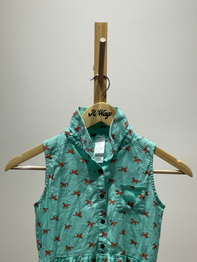 Carter's Toddler Girl Green Dress Horse Print 8 Size