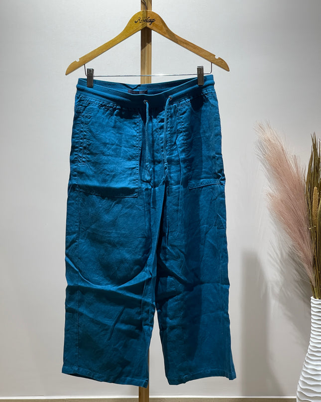 M&S Womens Ankle Length Loose Fit Blue Pants S Size