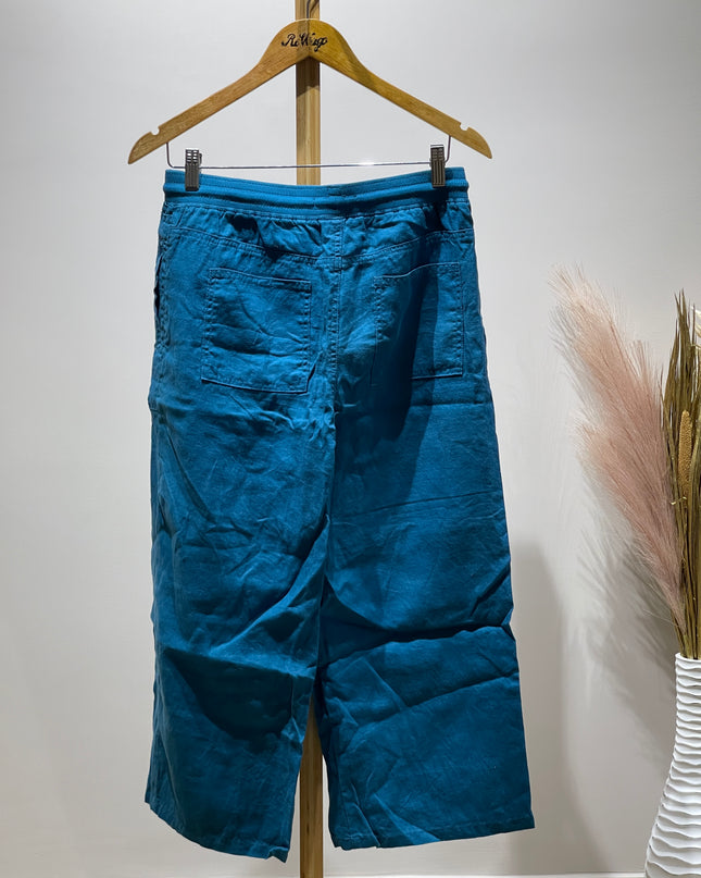 M&S Womens Ankle Length Loose Fit Blue Pants S Size