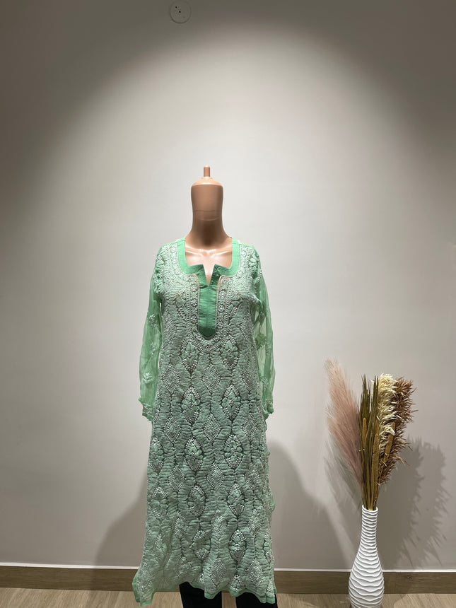 Original Chikankari Premium Pista Green Colour Kurta with Unique Combination - M Size