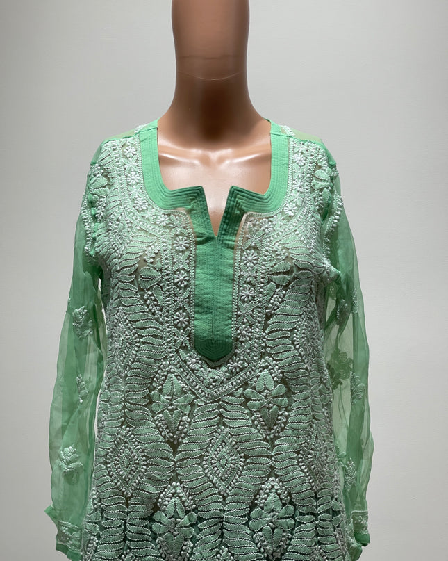 Original Chikankari Premium Pista Green Colour Kurta with Unique Combination - M Size