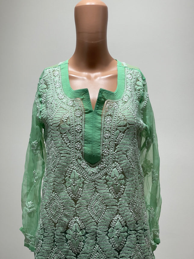 Original Chikankari Premium Pista Green Colour Kurta with Unique Combination - M Size