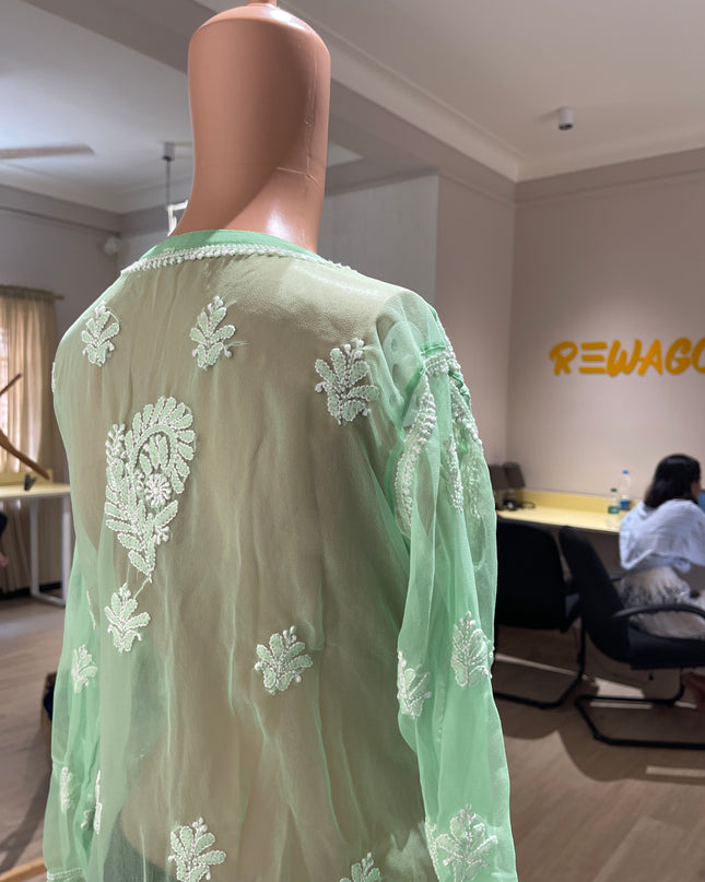 Original Chikankari Premium Pista Green Colour Kurta with Unique Combination - M Size