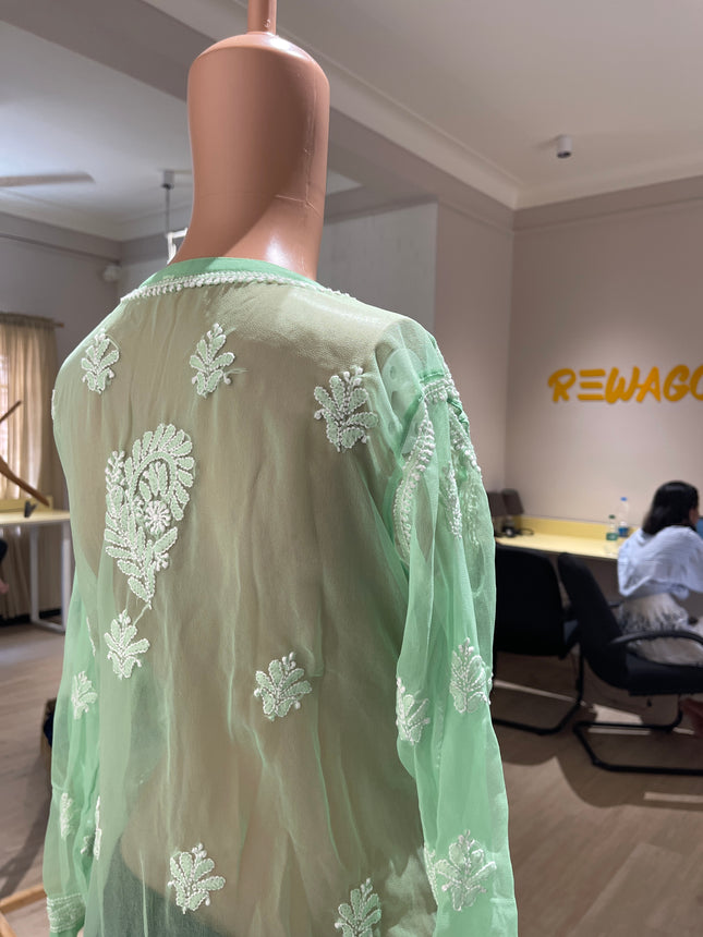 Original Chikankari Premium Pista Green Colour Kurta with Unique Combination - M Size