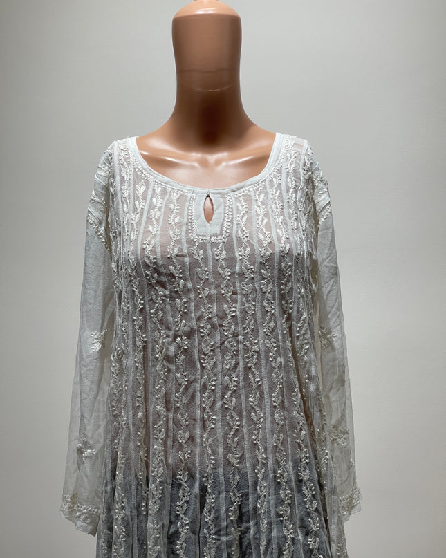 (Original Chikankari) Women Embroidered Georgette Anarkali Kurta(White) 40 Size