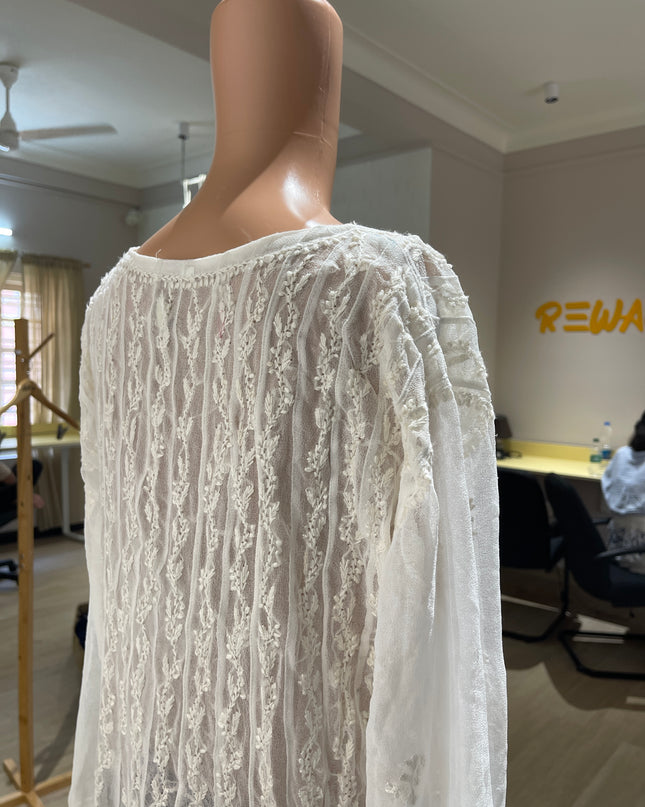 (Original Chikankari) Women Embroidered Georgette Anarkali Kurta(White) 40 Size
