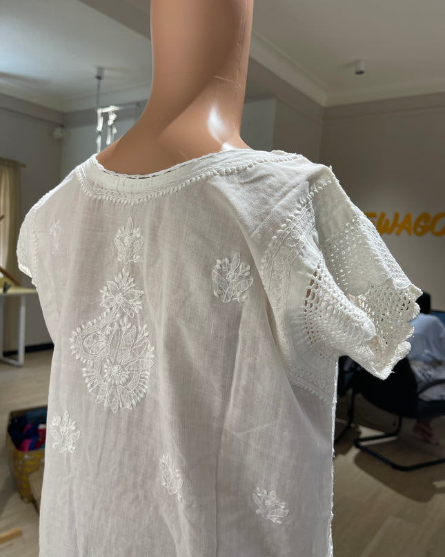 (Original Chikankari) Women Cotton White Kurta 38 Size