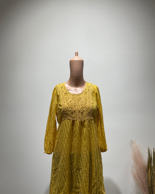 FUSION BEATS Georgette Fit and Flare Yellow Top - M Size