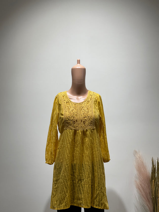 FUSION BEATS Georgette Fit and Flare Yellow Top - M Size