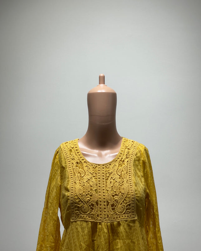 FUSION BEATS Georgette Fit and Flare Yellow Top - M Size