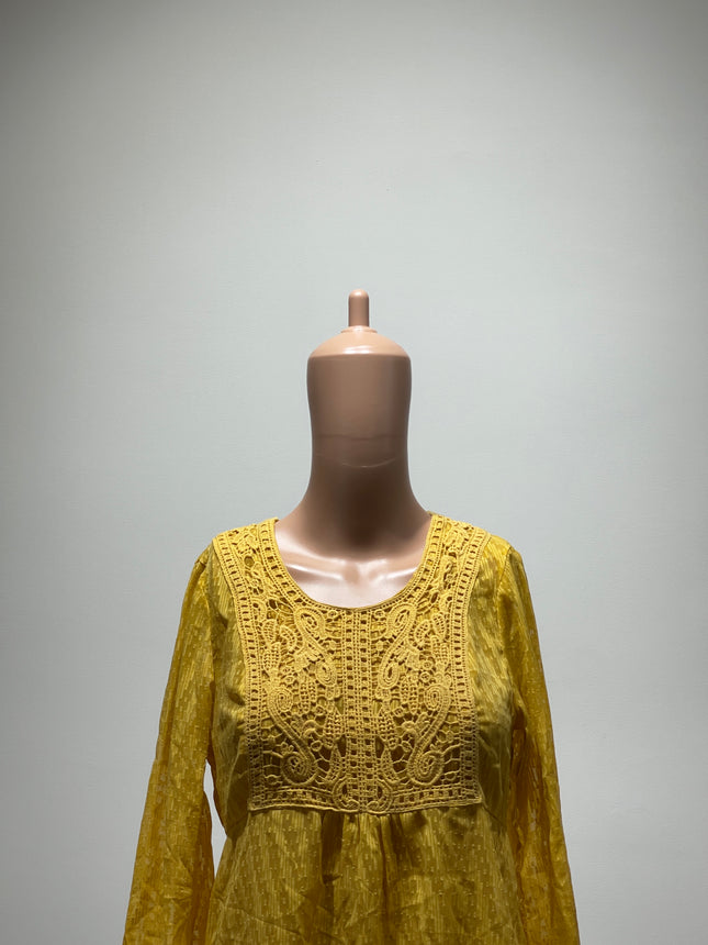 FUSION BEATS Georgette Fit and Flare Yellow Top - M Size