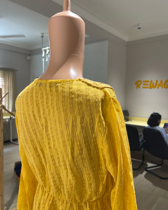 FUSION BEATS Georgette Fit and Flare Yellow Top - M Size