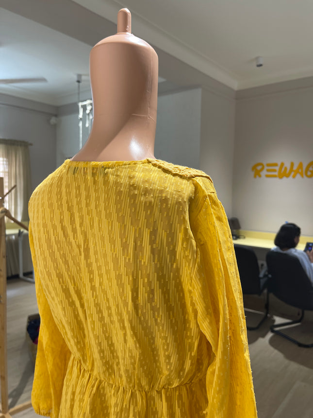 FUSION BEATS Georgette Fit and Flare Yellow Top - M Size
