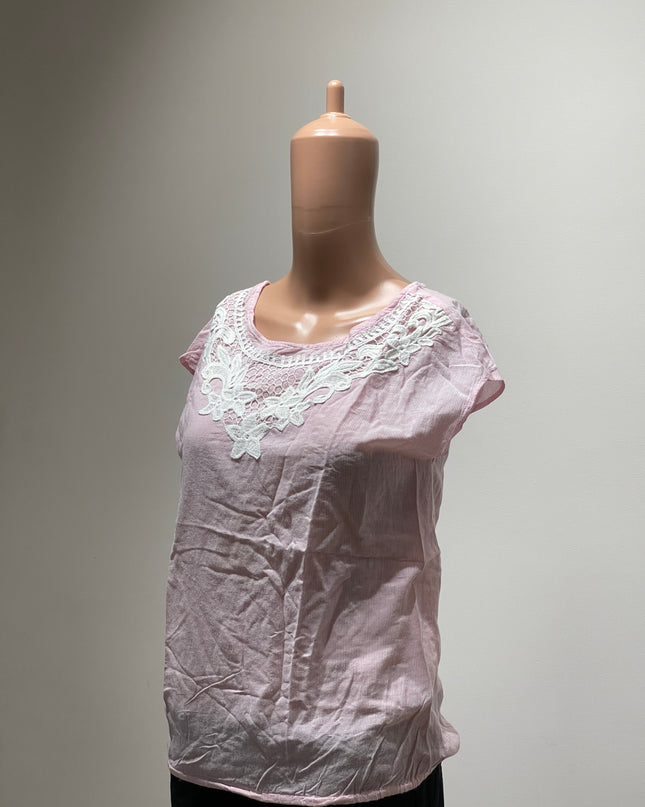 COTTON WORLD Women's Casual Striped  Pink Top -XS Size